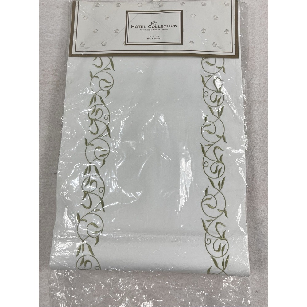 Hotel Collection White Embroidered Vine Scroll Table Runner 13x72 New In Package